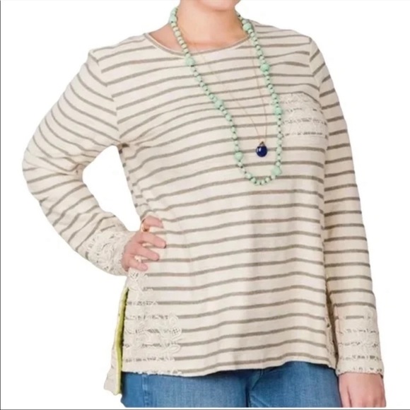 Matilda Jane With a Twist green cream striped crochet lace textured knit large - Picture 9 of 9